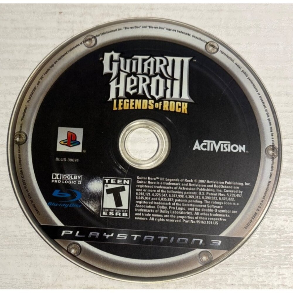 Guitar Hero III: Legends Of Rock Playstation 3 Video Game Activision DISC ONLY